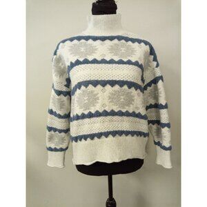 a.n.a. a new approach White & Blue Aztec Print Crop Mock Neck Sweater Petite L